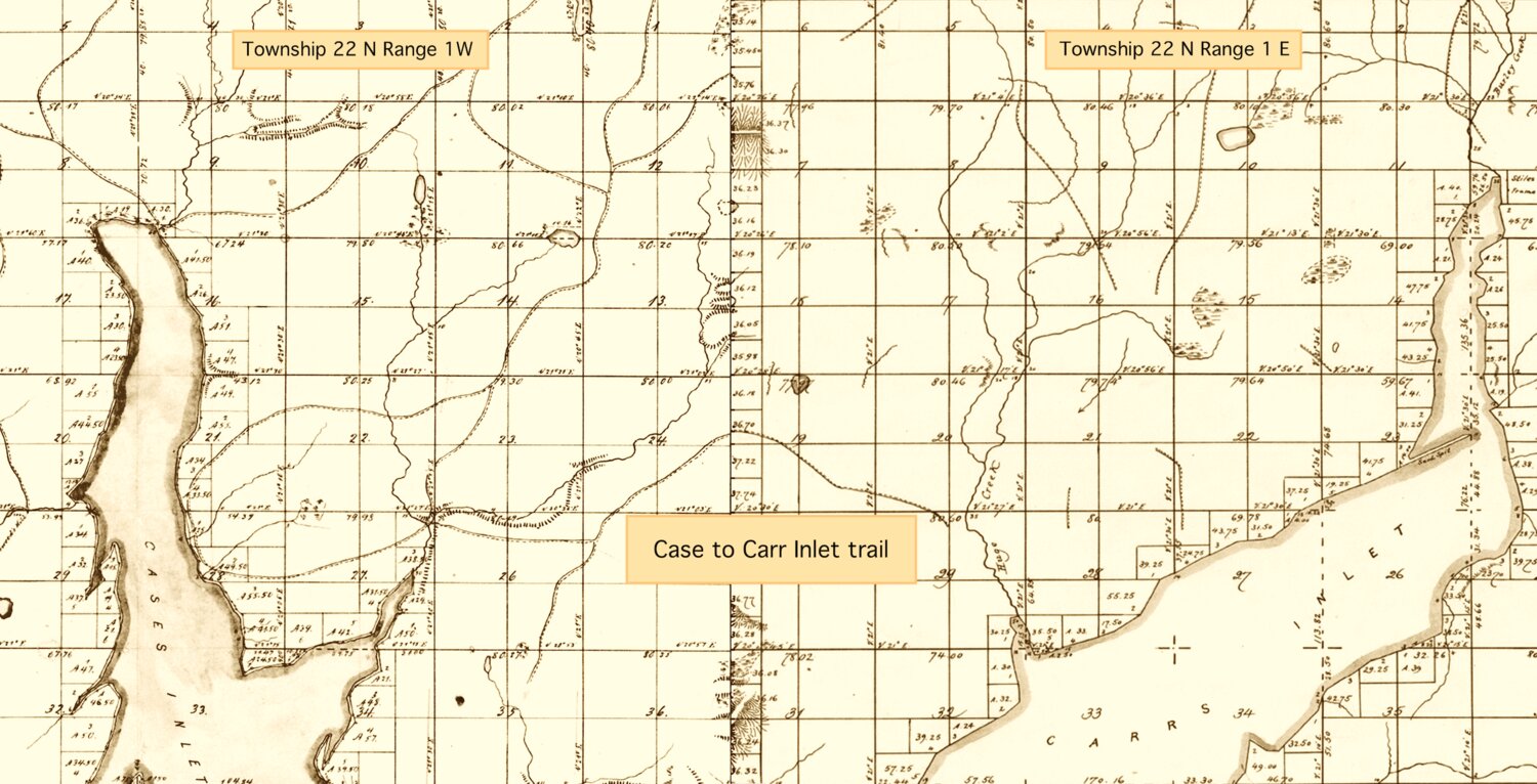 The maze of Indian trails across the top tier of the peninsula on the original 1856-1857 General Land Office surveys (detail).